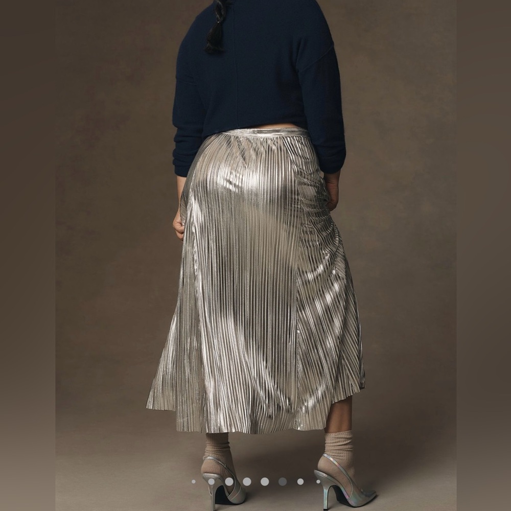 Anthropologie Metallic Silver A-Line Skirt - Picture 7 of 8